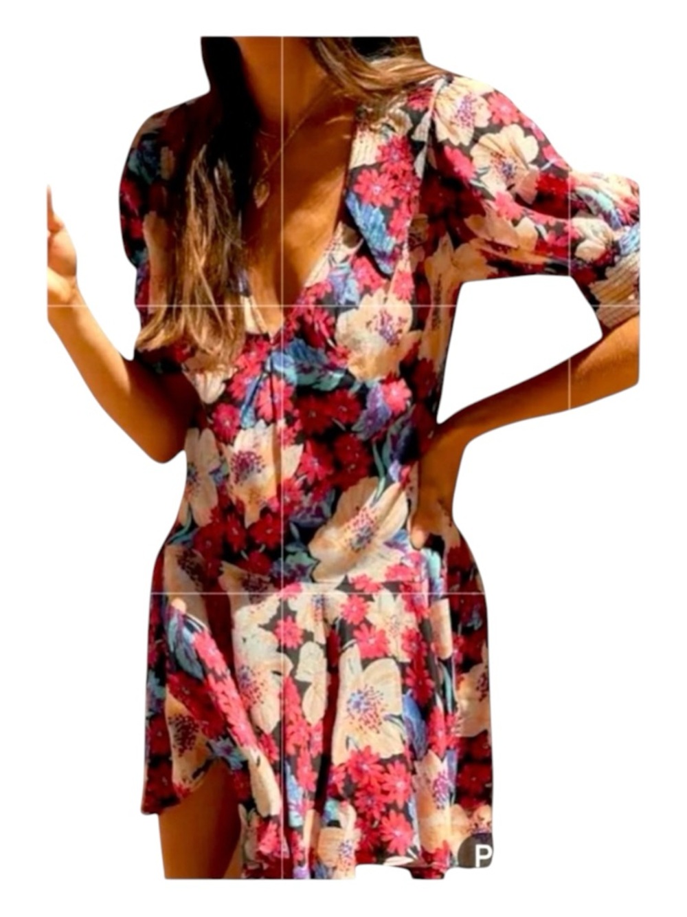 FREE PEOPLE Sugar Crush Short Sleeve Floral Mini Dress, Size L.